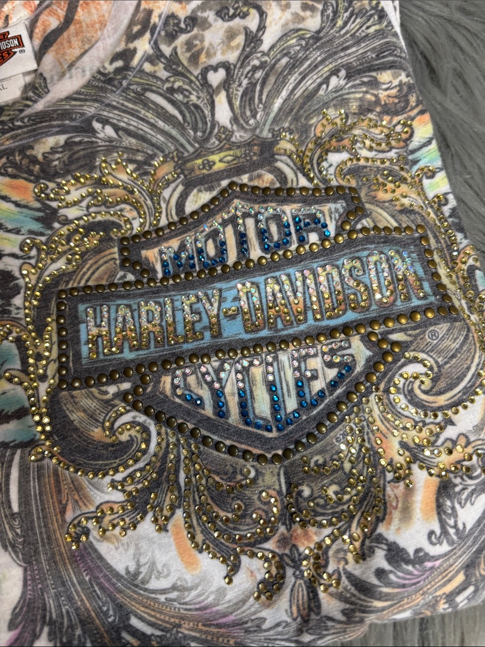 Harley-Davidson Multicolor Winged Crest Tee with Gold Accents - Picture 2 of 4